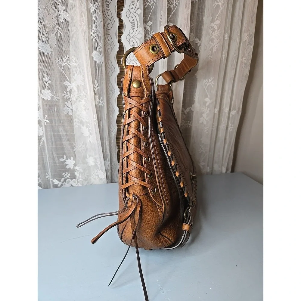 Y2K COACH Brown/Tan Leather, Chelsea Abbey Lace Up Hobo Shoulder Bag, 10971